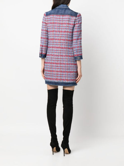 panelled tweed denim mini dress